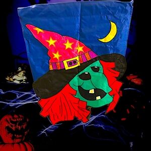 Vintage YK2 Halloween Double Sided Witch Embroidered Decorative Yard Flag